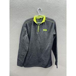 DC Comics Batman Mens Pullover Size Medium Gray Quarter Zip Logo Long Sleeve